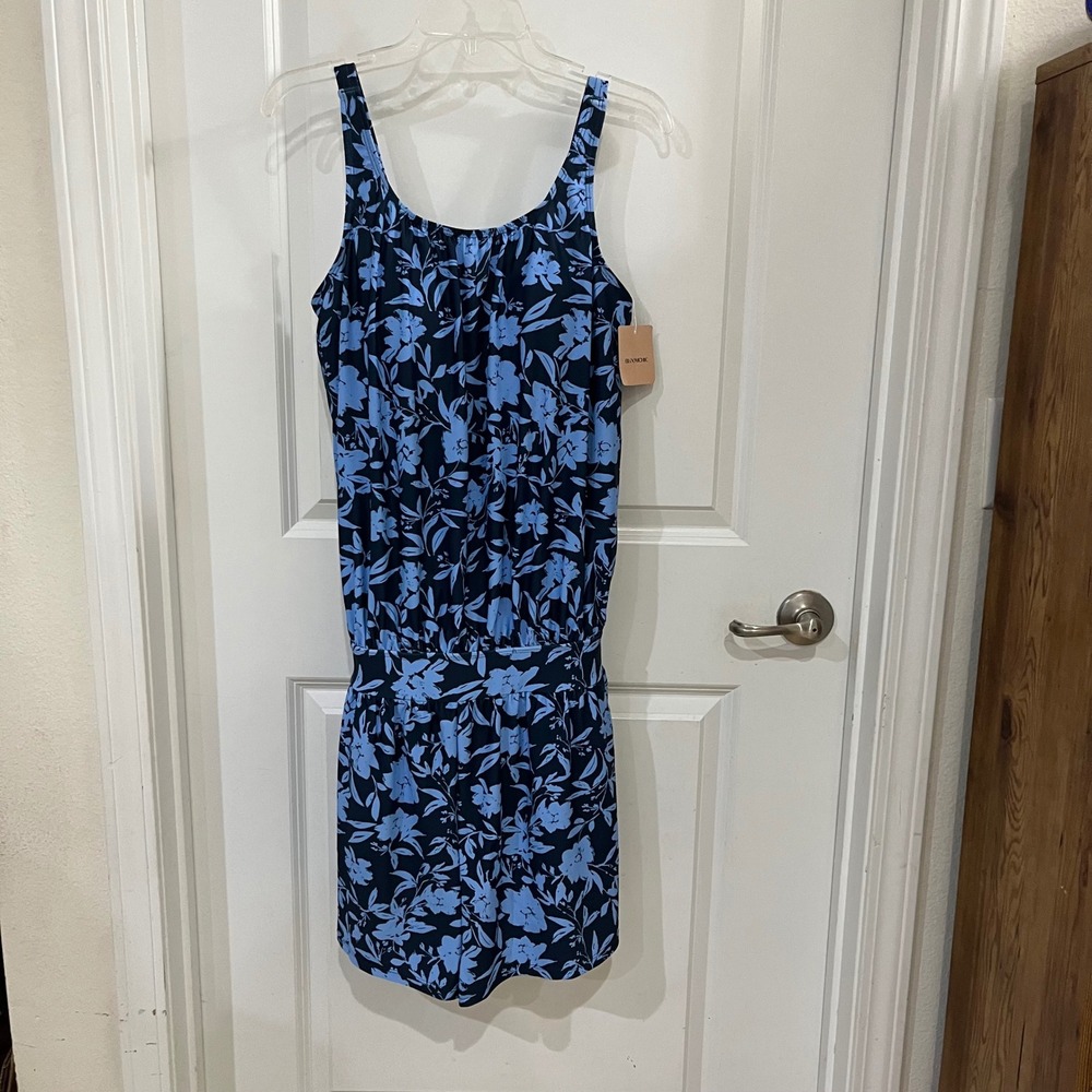 Bloomchic Blue Floral Swim shorts Romper Adjustable Straps Padded Size 12 NEW